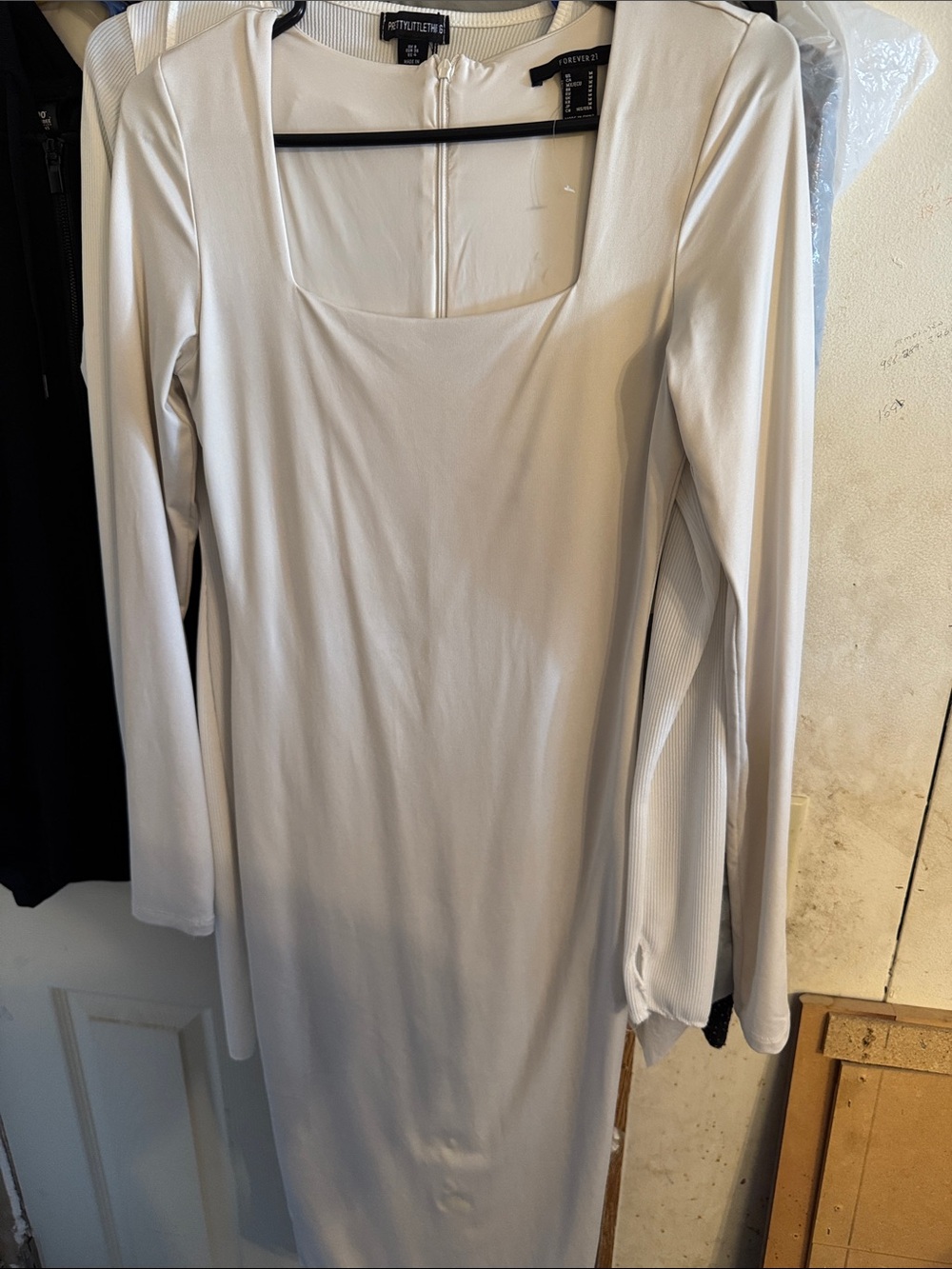 Forever 21 Cream Long Sleeve Square Neck Midi Dress